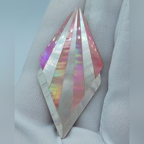 Vintage Pink White Seashell Diamond Shape Geometric Earrings #1218 - Picture 13 of 14